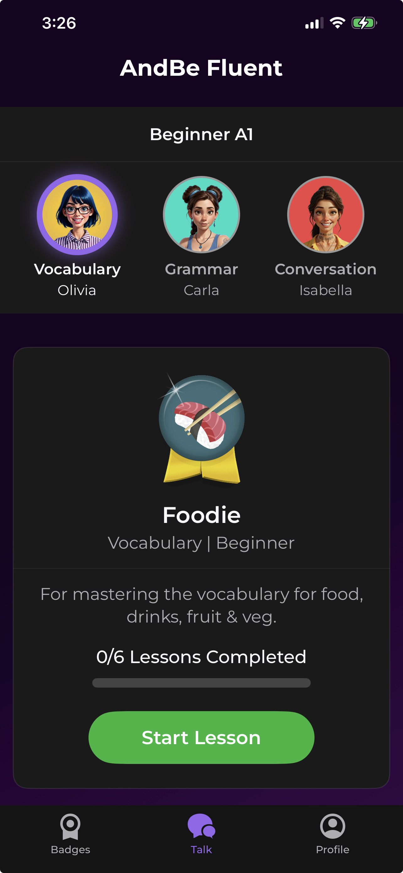 AndBe Learn screen with AI teachers